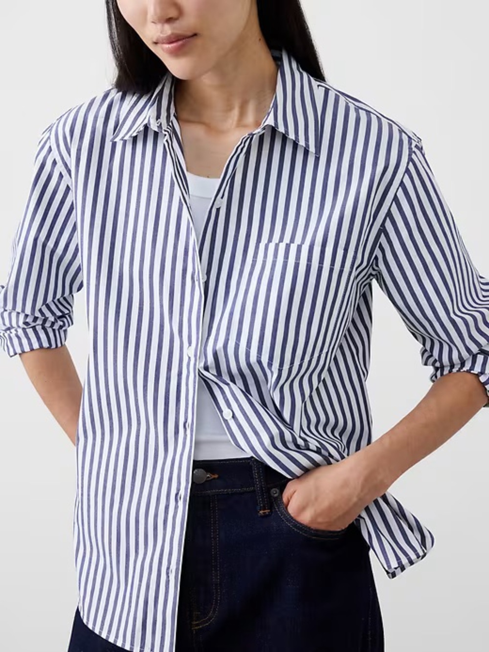 Banana Republic Blue and White Vertical Stripe Button-Down Shirt